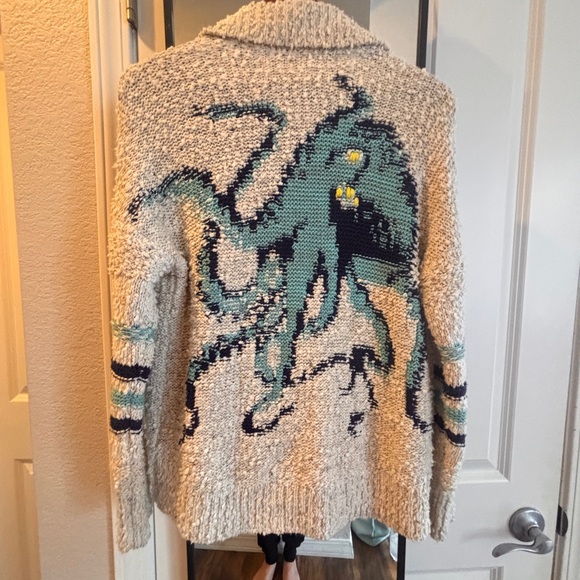 Anthropologie RARE Blue and Cream Knit Octupus Sweater - Picture 6 of 6
